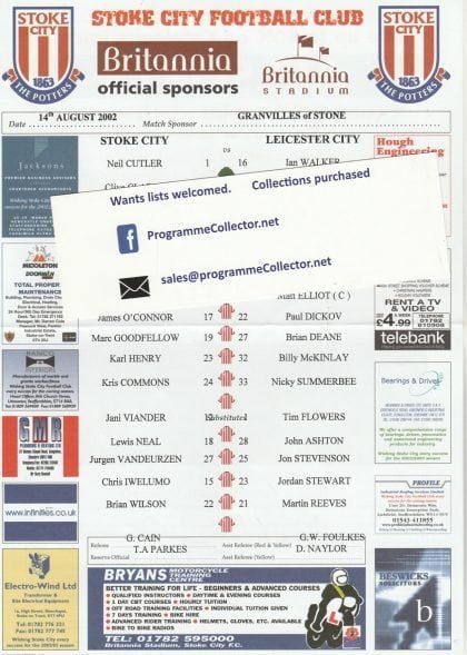 Stoke City v Leicester City 14-Aug-2002