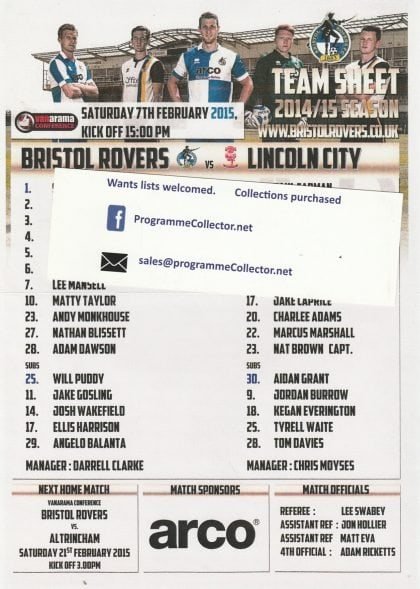 Bristol Rovers v Lincoln City 07-Feb-2015