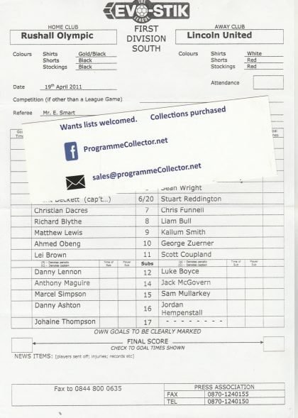 Rushall Olympic v Lincoln United 19-Apr-2011