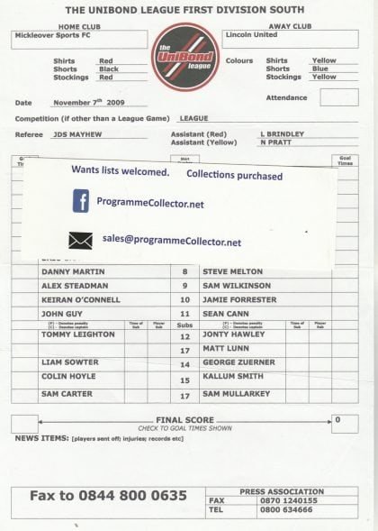 Mickleover Sports v Lincoln United 07-Nov-2009