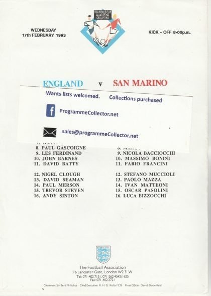 England v San Marino 17-Feb-1993