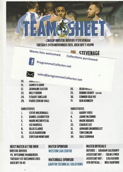 Bristol Rovers v Stevenage 24-Nov-2015