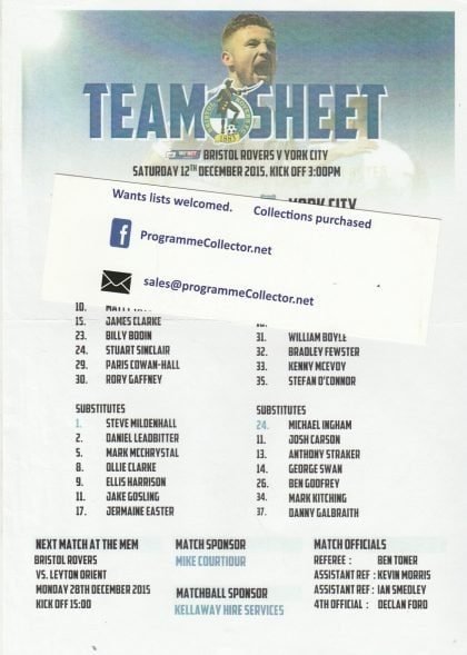 Bristol Rovers v York City  12-Dec-2015