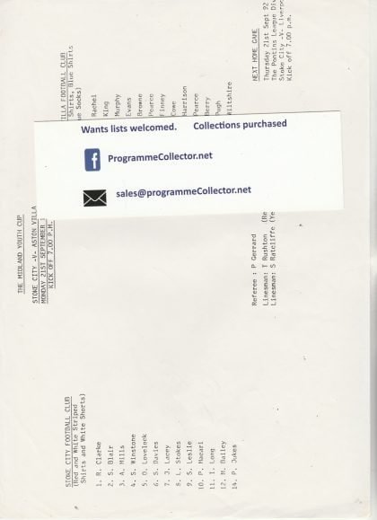 Stoke City Youth v Aston Villa Youth  21-Sep-1992