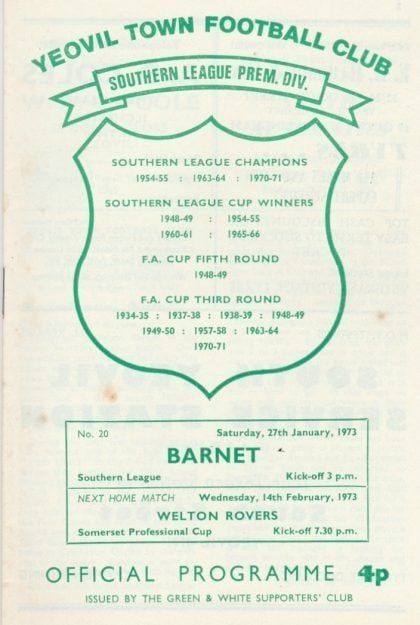 Yeovil Town v Barnet 27-Jan-1973