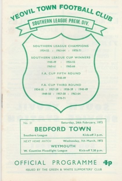 Yeovil Town v Bedford Town 24-Feb-1973