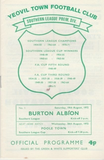 Yeovil Town v Burton Albion 19-Aug-1972