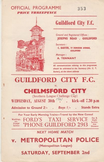Guildford City v Chelmsford City 30-Aug-1961