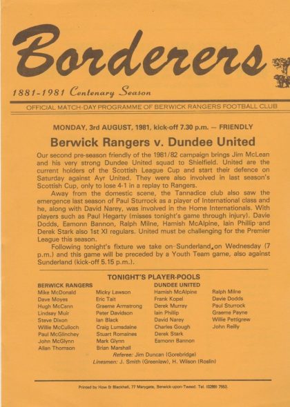 Berwick Rangers v Dundee United 03-Aug-1981