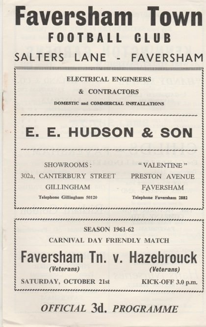Faversham Town Veterans v Hazebrouck Veterans   21-Oct-1961