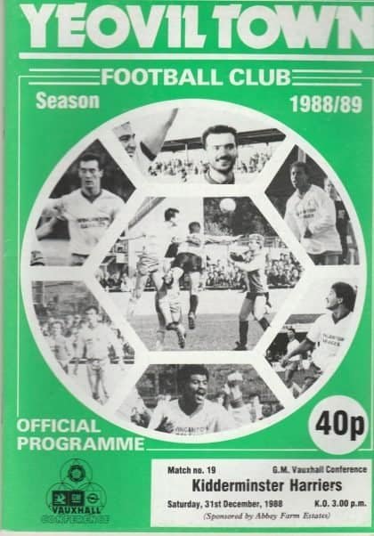 Yeovil Town v Kidderminster Harriers 31-Dec-1988