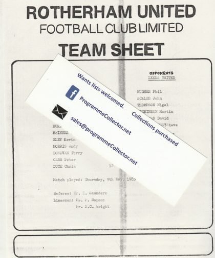 Rotherham United Reserves v Leeds United Reserves 09-May-1985