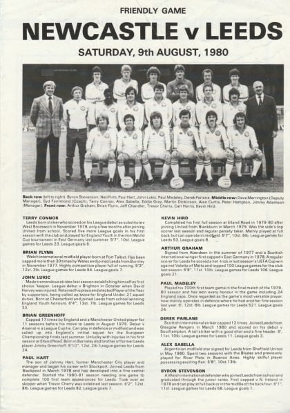 Newcastle United v Leeds United 09-Aug-1980