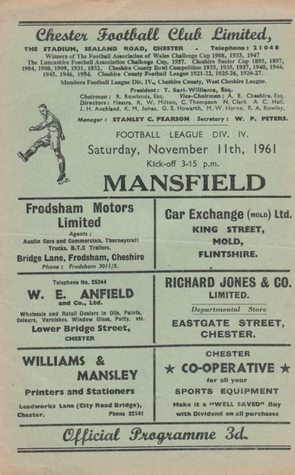 Chester v Mansfield Town 11-Nov-1961