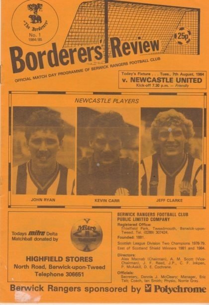 Berwick Rangers v Newcastle United  07-Aug-1984