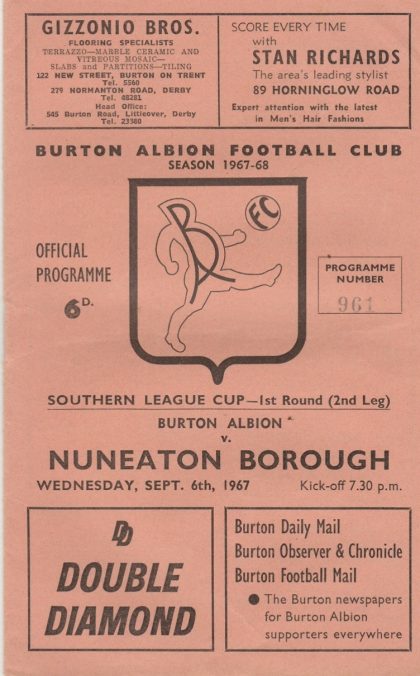 Burton Albion v Nuneaton Borough  06-Sep-1967