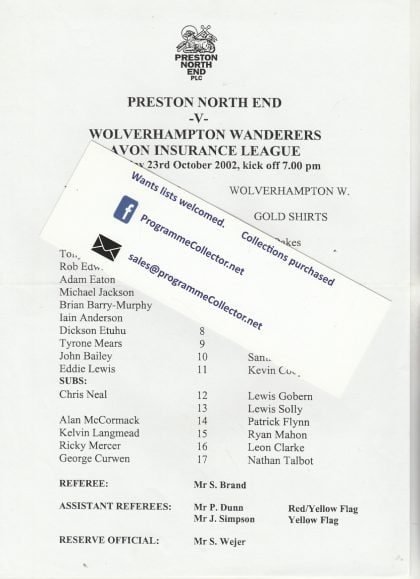 Preston North End Reserves v Wolverhampton Wanderers Reserves 23-Oct-2002