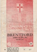 Lincoln City v Brentford 21-Apr-1962