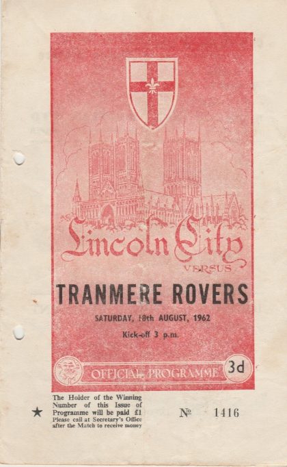 Lincoln City v Tranmere Rovers  18-Aug-1962