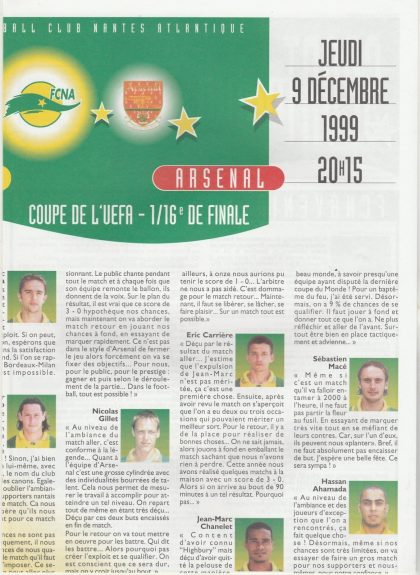 Nantes v Arsenal  09-Dec-1999