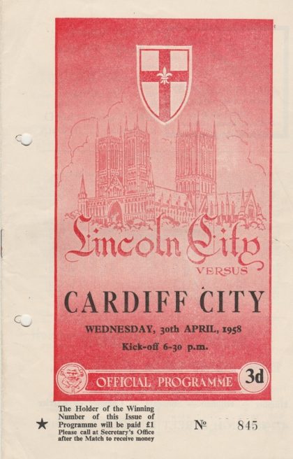 Lincoln City v Cardiff City 30-Apr-1958
