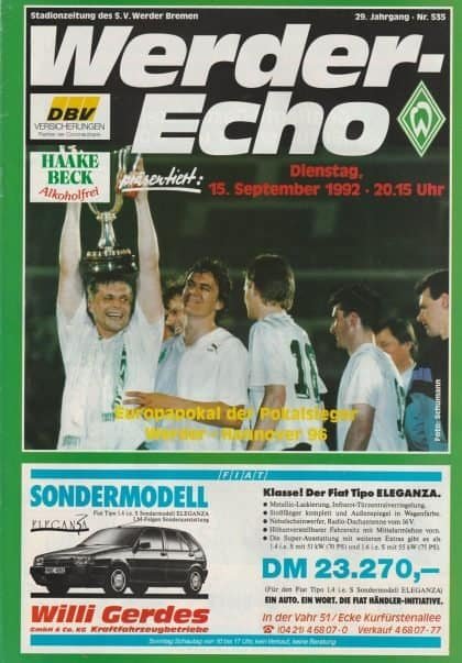 Werder Bremen v Hannover 96   15-Sep-1992