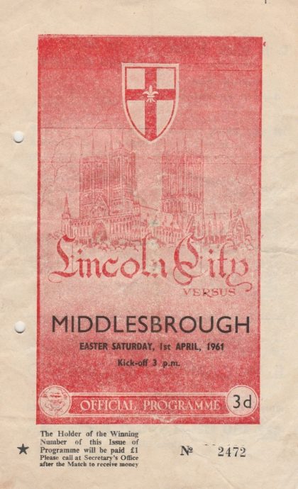 Lincoln City v Middlesbrough  01-Apr-1961