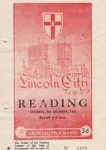 Lincoln City v Reading  09-Dec-1961