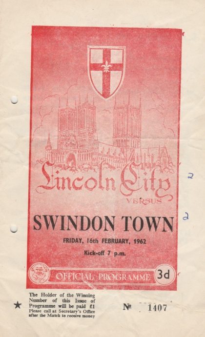 Lincoln City v Swindon Town  16-Feb-1962