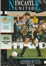 Newcastle United v West Ham United 22-Sep-1990