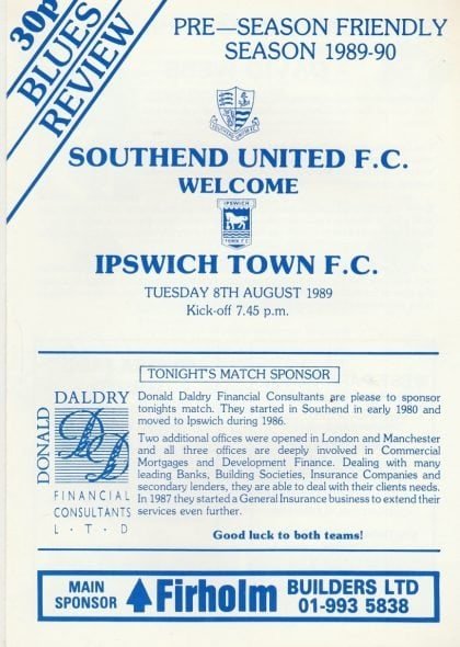 Southend United v Ipswich Town  08-Aug-1989