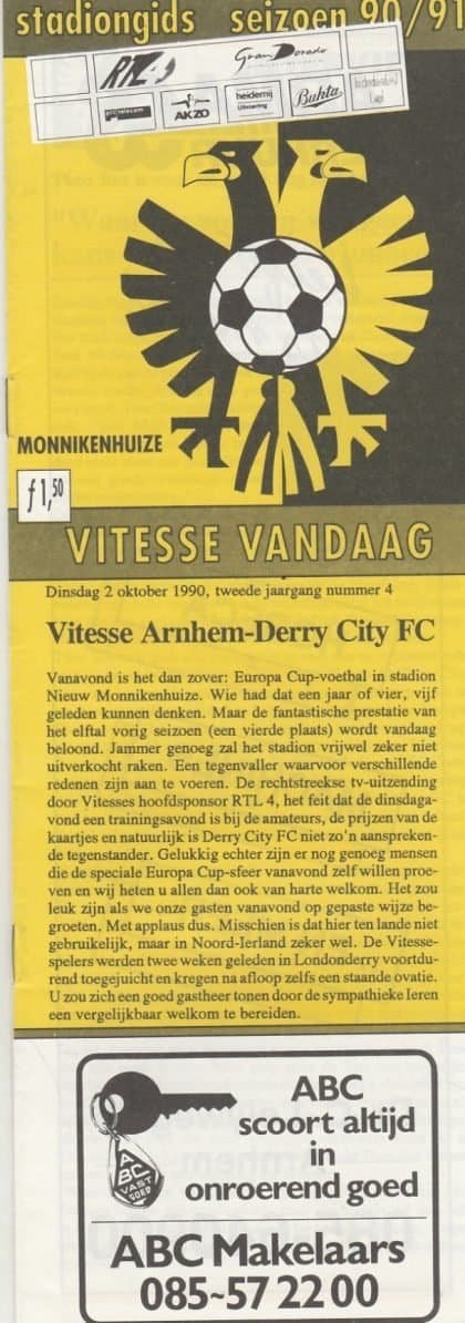 Vitesse Arnhem v Derry City 02-Oct-1990