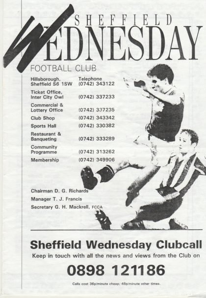 Sheffield Wednesday Reserves v Sunderland Reserves  16-Nov-1993