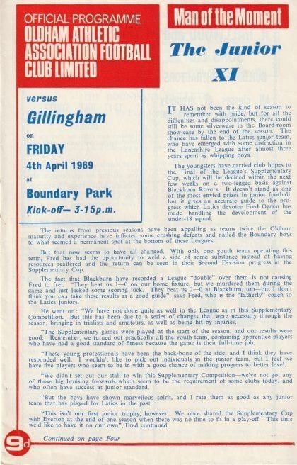 Oldham Athletic v Gillingham 04-Apr-1969