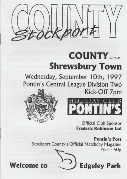 Stockport County Reserves v Shrewsbury Town Reserves 10-Sep-1997
