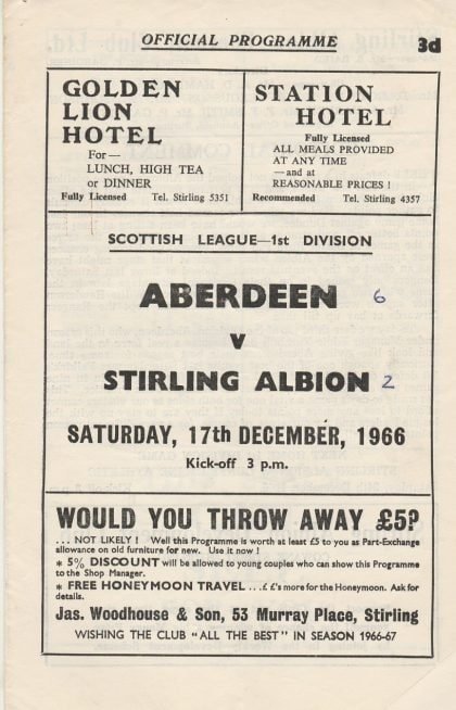 Stirling Albion v Aberdeen  17-Dec-1966
