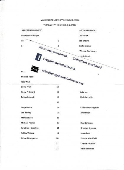 Maidenhead United v AFC Wimbledon 17-Jul-2012