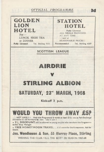 Stirling Albion v Airdrieonians  23-Mar-1968
