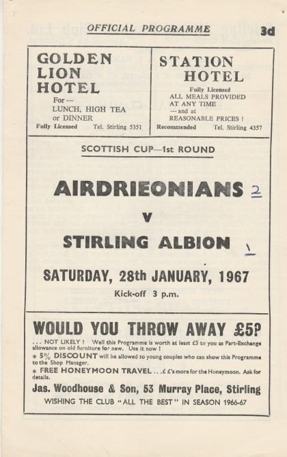 Stirling Albion v Airdrieonians  28-Jan-1967