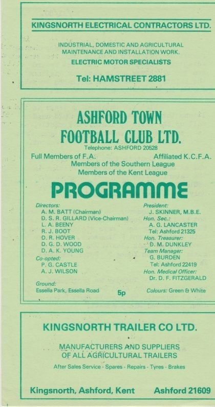 Ashford Town v Andover  22-Nov-1980