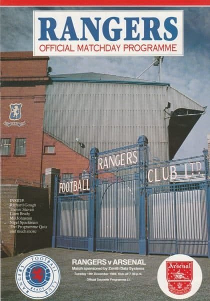 Glasgow Rangers v Arsenal 19-Dec-1989