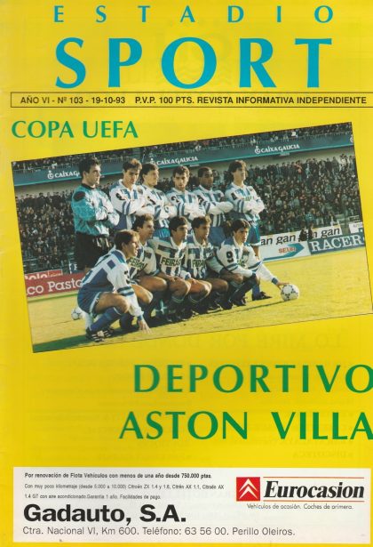 Deportivo La Coruna v Aston Villa 19-Oct-1993