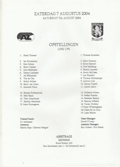 AZ67 Alkmaar v Aston Villa  07-Aug-2004