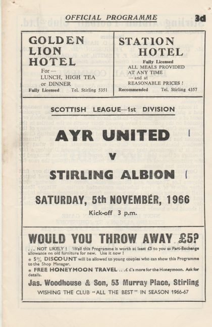 Stirling Albion v Ayr United  05-Nov-1966