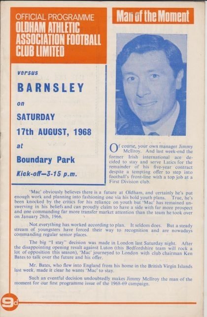 Oldham Athletic v Barnsley 17-Aug-1968