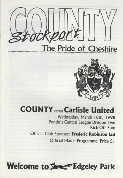 Stockport County Reserves v Carlisle United Reserves 18-Mar-1998