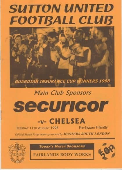 Sutton United v Chelsea  11-Aug-1998