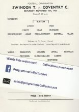 Swindon Town Reserves v Coventry City Reserves 10-Nov-1956