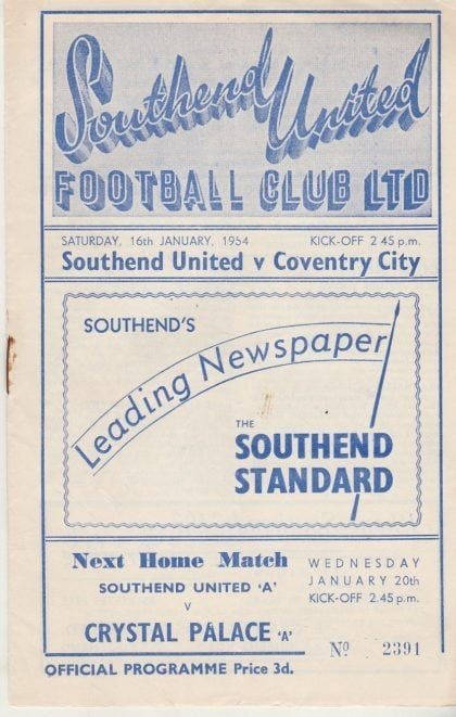 Southend United v Coventry City 16-Jan-1954