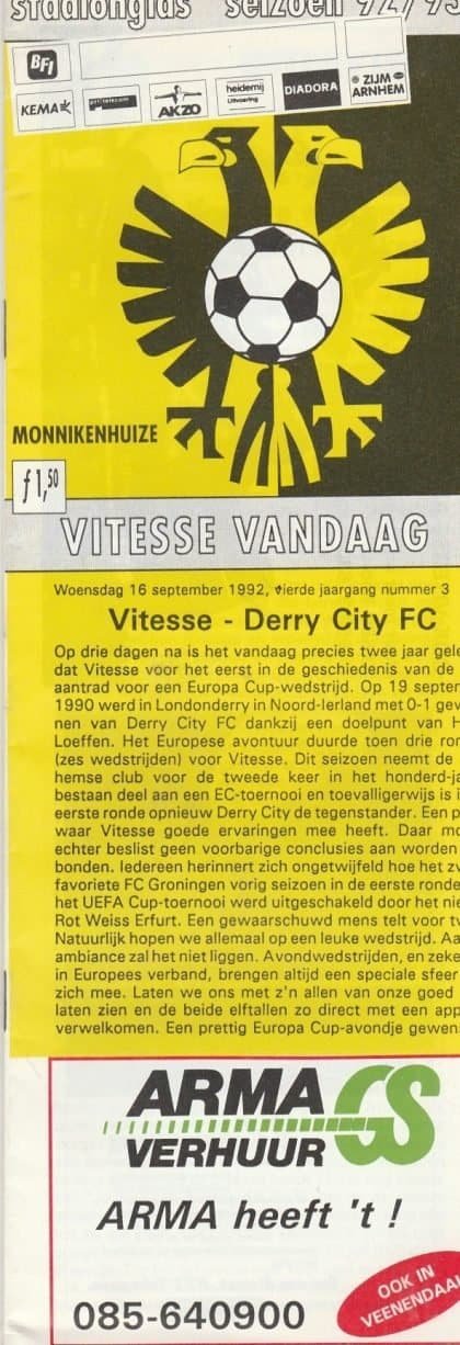 Vitesse Arnhem v Derry City 16-Sep-1992
